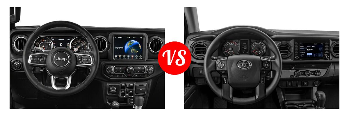 2022 Jeep Gladiator Pickup High Altitude / Overland vs. 2022 Toyota Tacoma Pickup SR - Dashboard Comparison