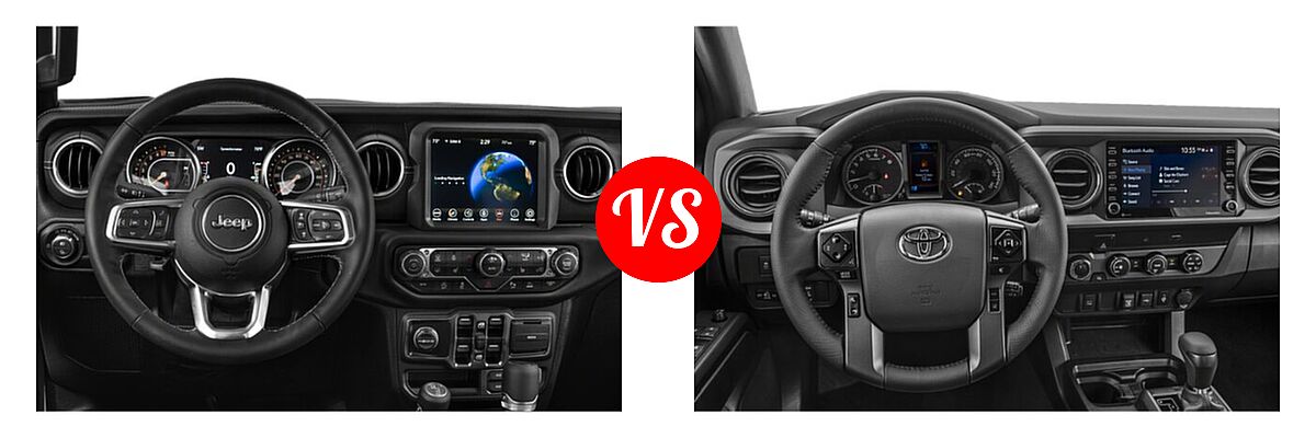2022 Jeep Gladiator Pickup High Altitude / Overland vs. 2022 Toyota Tacoma Pickup TRD Off Road - Dashboard Comparison