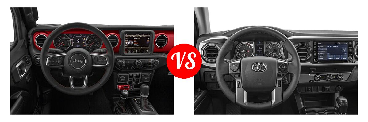 2022 Jeep Gladiator Pickup Rubicon vs. 2022 Toyota Tacoma Pickup SR / SR5 / TRD Sport - Dashboard Comparison