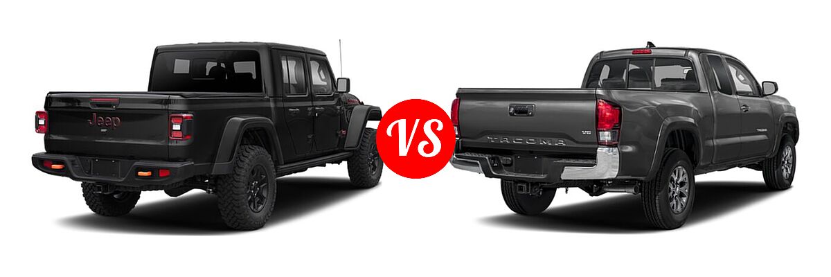 2022 Jeep Gladiator Pickup Mojave vs. 2022 Toyota Tacoma Pickup SR / SR5 / TRD Sport - Rear Right Comparison