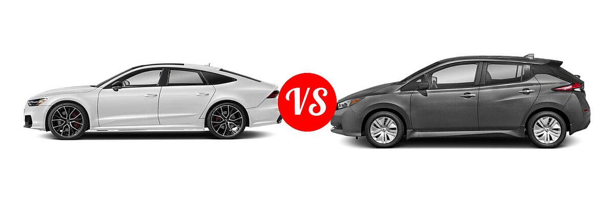 2022 Audi S7 Hatchback Premium Plus / Prestige vs. 2022 Nissan Leaf Hatchback Electric S / S PLUS / SL PLUS / SV / SV PLUS - Side Comparison