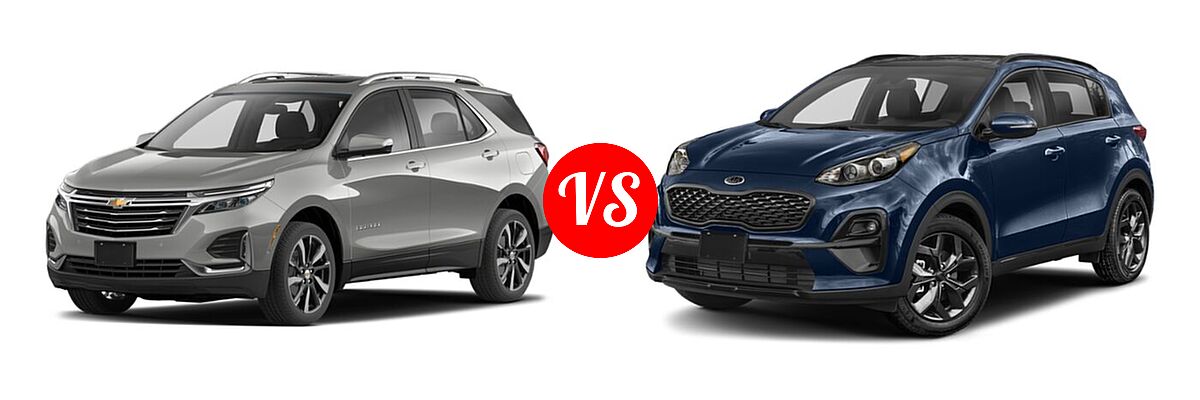 2022 Chevrolet Equinox SUV LS / LT / Premier / RS vs. 2022 Kia Sportage SUV Nightfall - Front Left Comparison