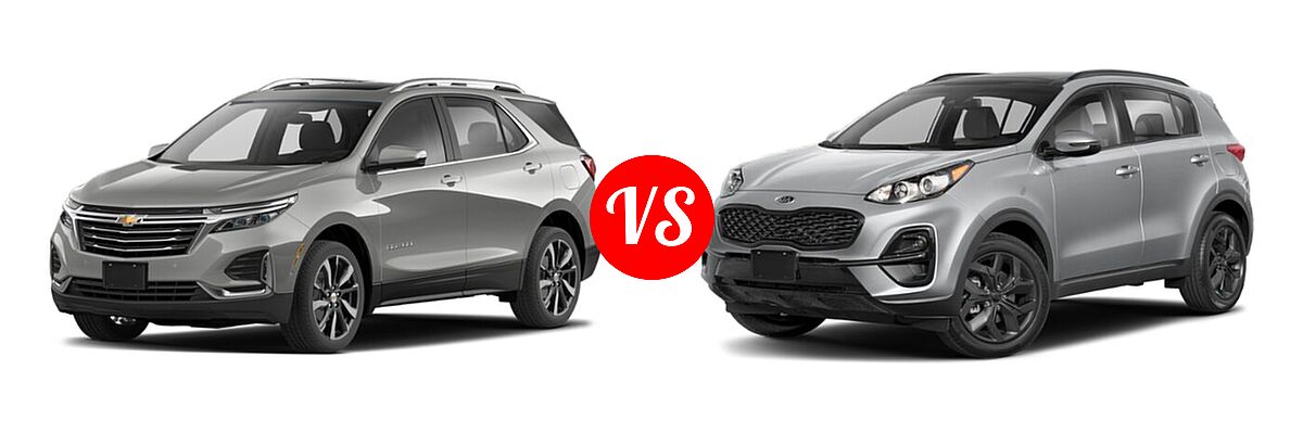 2022 Chevrolet Equinox SUV LS / LT / Premier / RS vs. 2022 Kia Sportage SUV Nightfall - Front Left Comparison