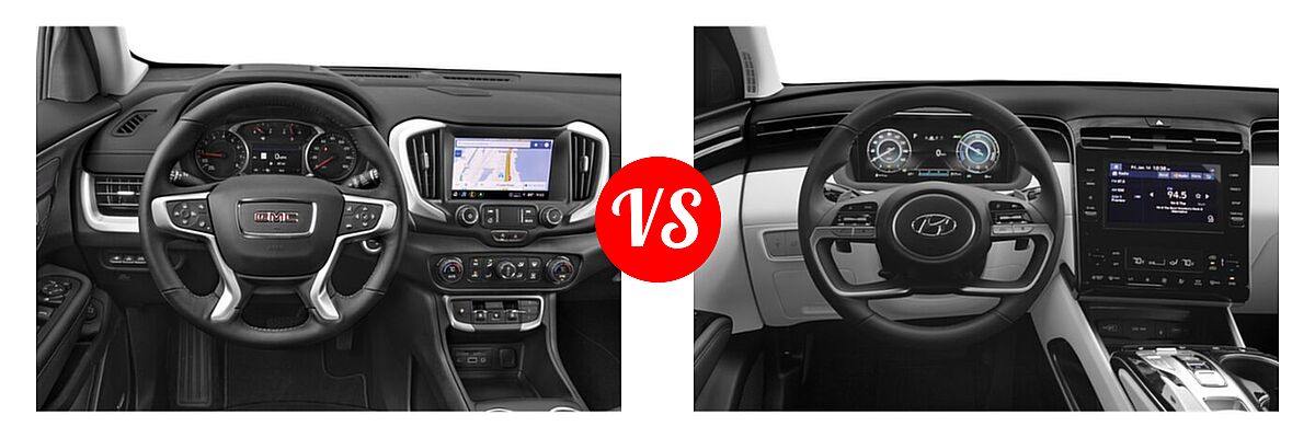 2022 GMC Terrain SUV AT4 / Denali / SLE / SLT vs. 2022 Hyundai Tucson SUV Hybrid SEL Convenience - Dashboard Comparison