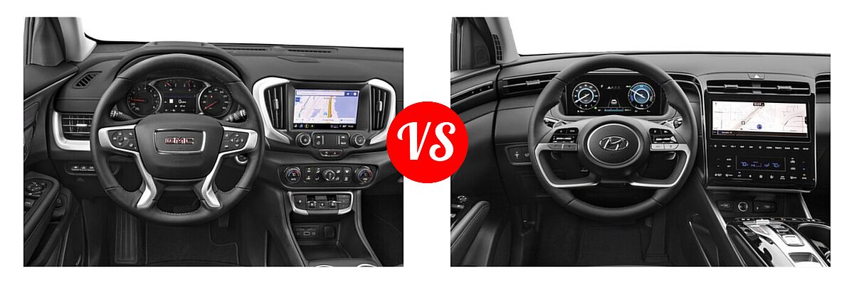 2022 GMC Terrain SUV AT4 / Denali / SLE / SLT vs. 2022 Hyundai Tucson SUV Hybrid Limited - Dashboard Comparison