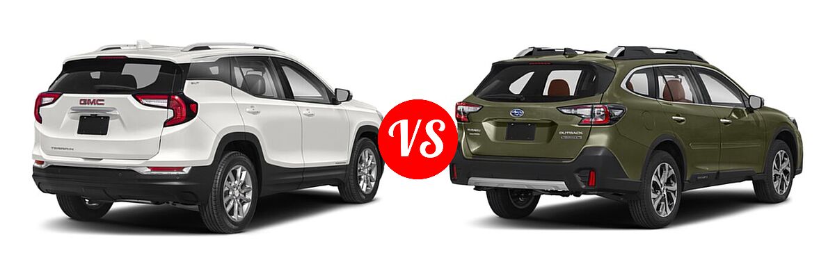 2022 GMC Terrain SUV AT4 / Denali / SLE / SLT vs. 2022 Subaru Outback SUV Touring XT - Rear Right Comparison