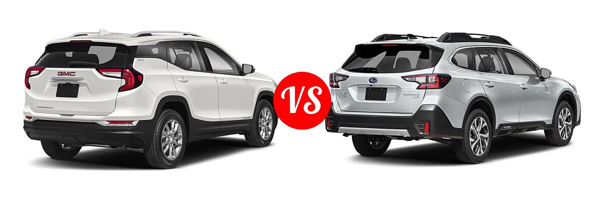 2022 GMC Terrain SUV AT4 / Denali / SLE / SLT vs. 2022 Subaru Outback SUV Limited - Rear Right Comparison