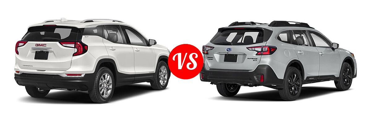 2022 GMC Terrain SUV AT4 / Denali / SLE / SLT vs. 2022 Subaru Outback SUV Onyx Edition XT - Rear Right Comparison