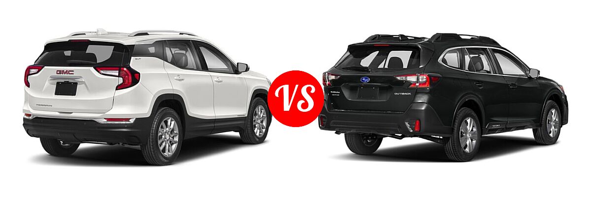 2022 GMC Terrain SUV AT4 / Denali / SLE / SLT vs. 2022 Subaru Outback SUV Limited XT - Rear Right Comparison