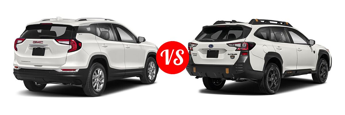 2022 GMC Terrain SUV AT4 / Denali / SLE / SLT vs. 2022 Subaru Outback SUV Wilderness - Rear Right Comparison