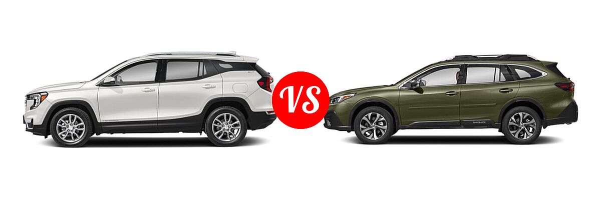 2022 GMC Terrain SUV AT4 / Denali / SLE / SLT vs. 2022 Subaru Outback SUV Touring XT - Side Comparison