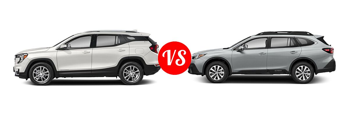 2022 GMC Terrain SUV AT4 / Denali / SLE / SLT vs. 2022 Subaru Outback SUV Premium - Side Comparison