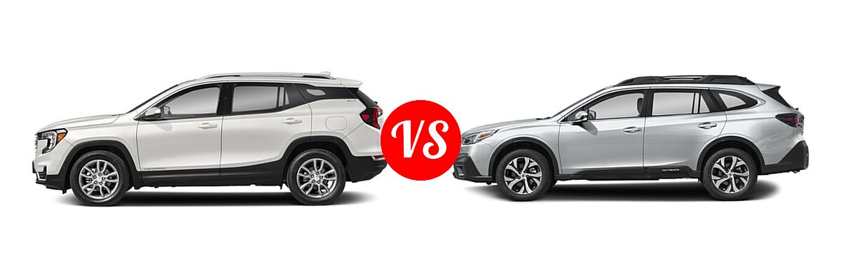 2022 GMC Terrain SUV AT4 / Denali / SLE / SLT vs. 2022 Subaru Outback SUV Limited - Side Comparison