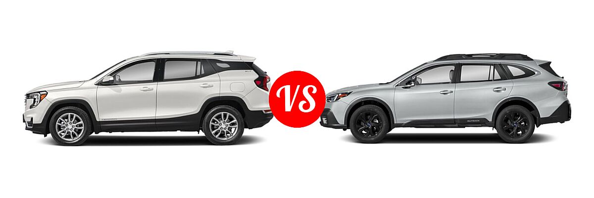 2022 GMC Terrain SUV AT4 / Denali / SLE / SLT vs. 2022 Subaru Outback SUV Onyx Edition XT - Side Comparison