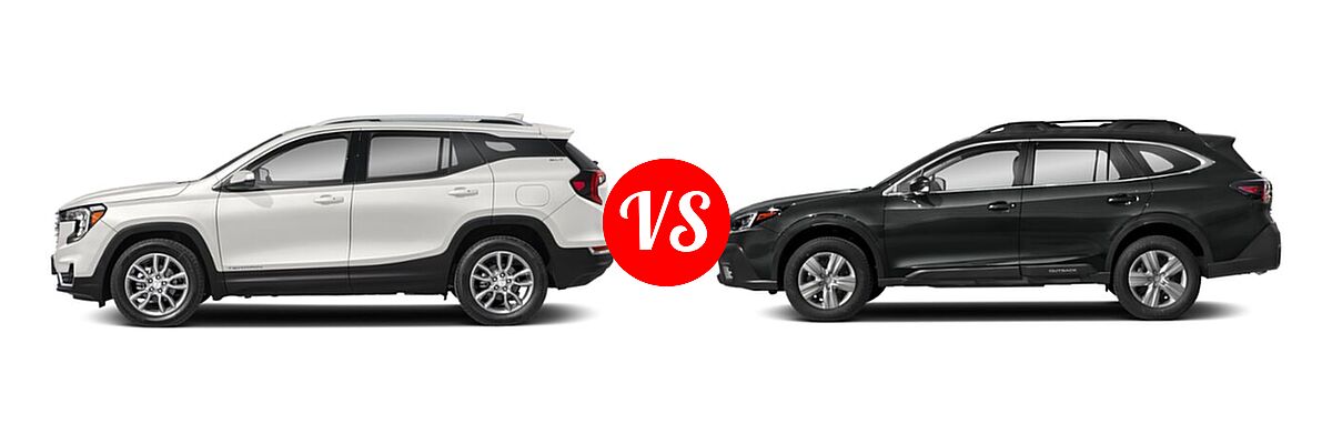 2022 GMC Terrain SUV AT4 / Denali / SLE / SLT vs. 2022 Subaru Outback SUV Limited XT - Side Comparison