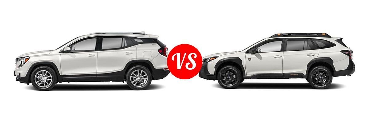 2022 GMC Terrain SUV AT4 / Denali / SLE / SLT vs. 2022 Subaru Outback SUV Wilderness - Side Comparison