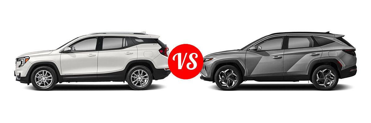 2022 GMC Terrain SUV AT4 / Denali / SLE / SLT vs. 2022 Hyundai Tucson SUV Hybrid SEL Convenience - Side Comparison