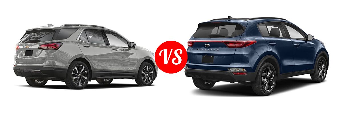 2022 Chevrolet Equinox SUV LS / LT / Premier / RS vs. 2022 Kia Sportage SUV Nightfall - Rear Right Comparison