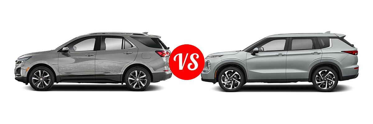 2022 Chevrolet Equinox SUV LS / LT / Premier / RS vs. 2022 Mitsubishi Outlander SUV ES / SE / SE Launch Edition - Side Comparison