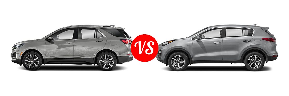 2022 Chevrolet Equinox SUV LS / LT / Premier / RS vs. 2022 Kia Sportage SUV LX - Side Comparison