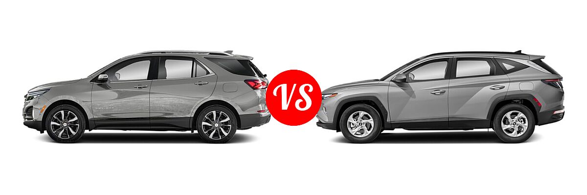 2022 Chevrolet Equinox SUV LS / LT / Premier / RS vs. 2022 Hyundai Tucson SUV SEL - Side Comparison