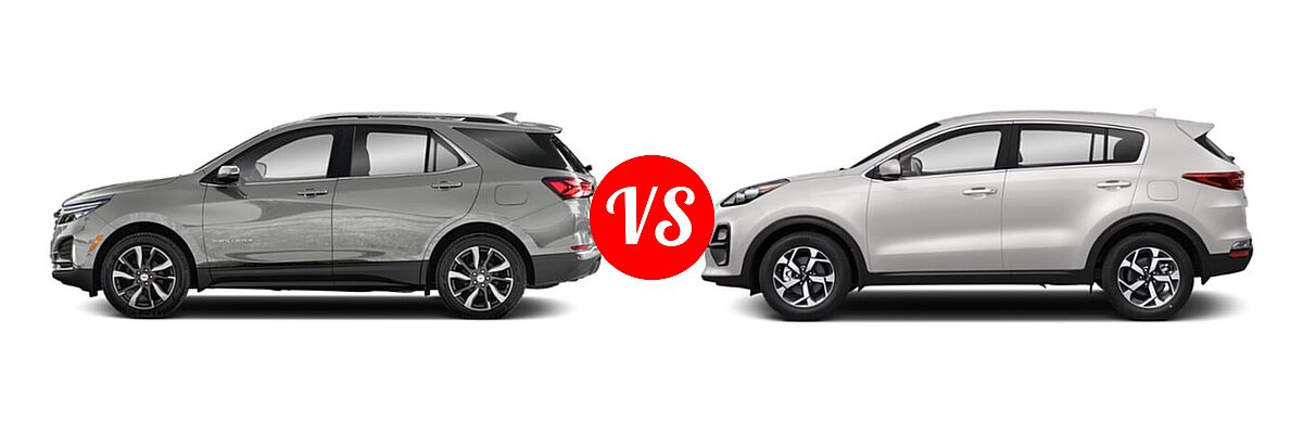 2022 Chevrolet Equinox SUV LS / LT / Premier / RS vs. 2022 Kia Sportage SUV LX - Side Comparison