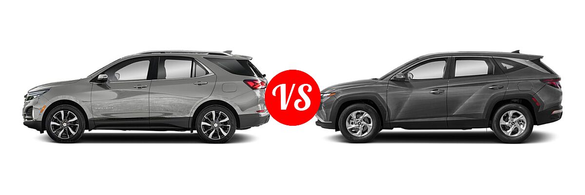 2022 Chevrolet Equinox SUV LS / LT / Premier / RS vs. 2022 Hyundai Tucson SUV N Line / SE / XRT - Side Comparison