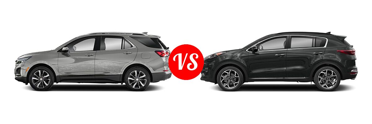 2022 Chevrolet Equinox SUV LS / LT / Premier / RS vs. 2022 Kia Sportage SUV SX Turbo - Side Comparison