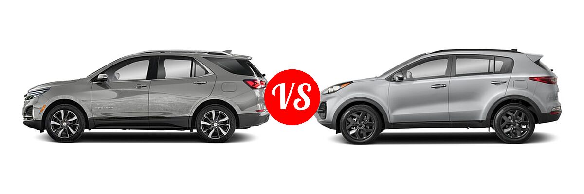 2022 Chevrolet Equinox SUV LS / LT / Premier / RS vs. 2022 Kia Sportage SUV Nightfall - Side Comparison