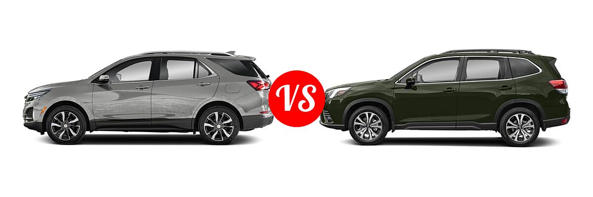 2022 Chevrolet Equinox SUV LS / LT / Premier / RS vs. 2022 Subaru Forester SUV Limited - Side Comparison