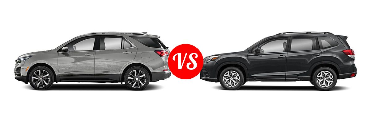 2022 Chevrolet Equinox SUV LS / LT / Premier / RS vs. 2022 Subaru Forester SUV Touring - Side Comparison