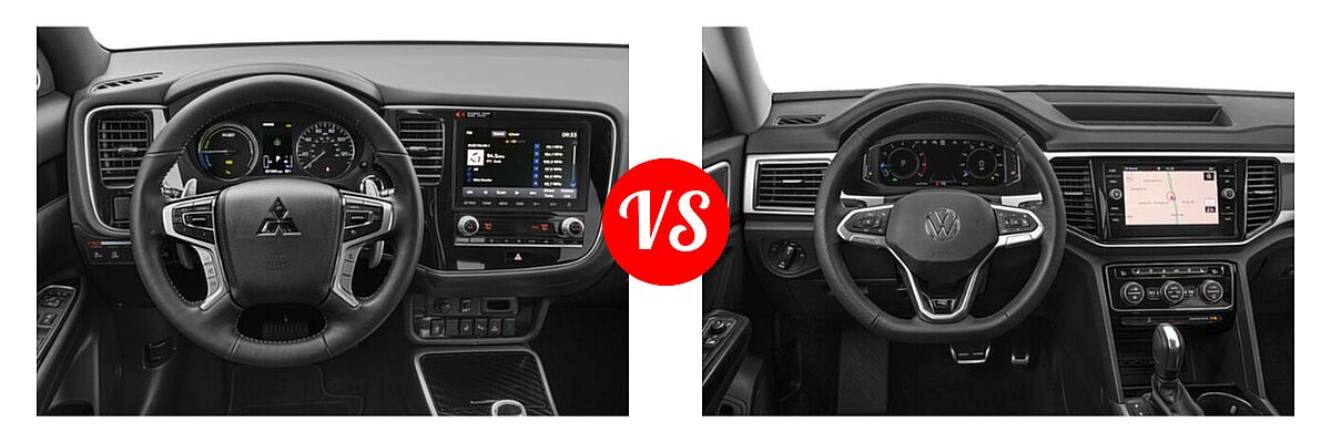 2022 Mitsubishi Outlander PHEV SUV PHEV LE vs. 2022 Volkswagen Atlas SUV 3.6L V6 SEL Premium R-Line / 3.6L V6 SEL R-Line Black - Dashboard Comparison