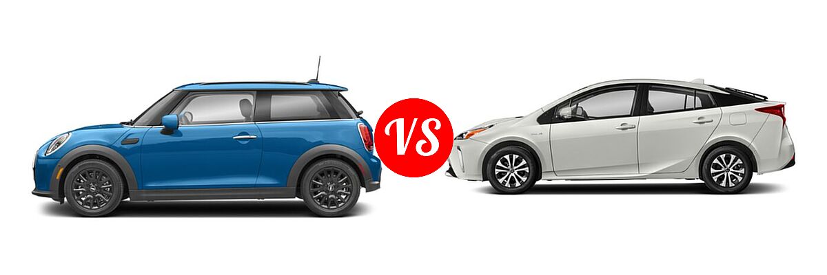 2022 MINI Hardtop 2 Door Hatchback Cooper / Cooper S / Oxford Edition vs. 2022 Toyota Prius Hatchback Hybrid LE / XLE - Side Comparison