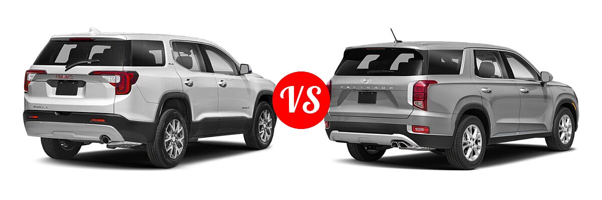 2022 GMC Acadia SUV AT4 / SLE / SLT vs. 2022 Hyundai Palisade SUV SE - Rear Right Comparison