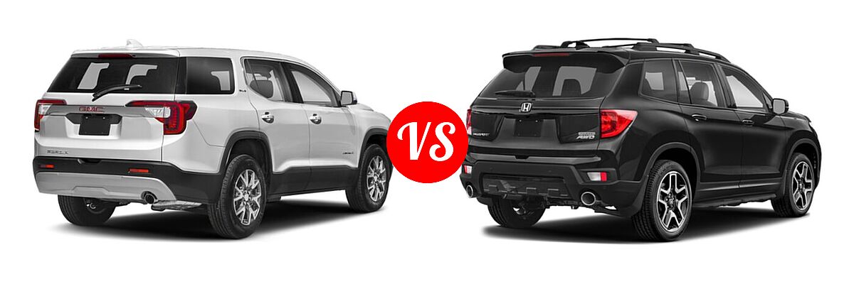 2022 GMC Acadia SUV AT4 / SLE / SLT vs. 2022 Honda Passport SUV Elite - Rear Right Comparison