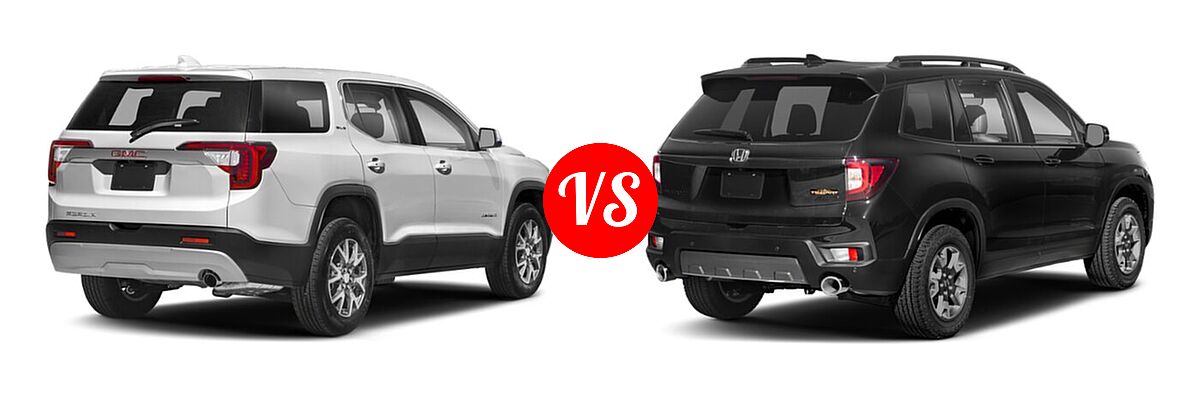 2022 GMC Acadia SUV AT4 / SLE / SLT vs. 2022 Honda Passport SUV TrailSport - Rear Right Comparison