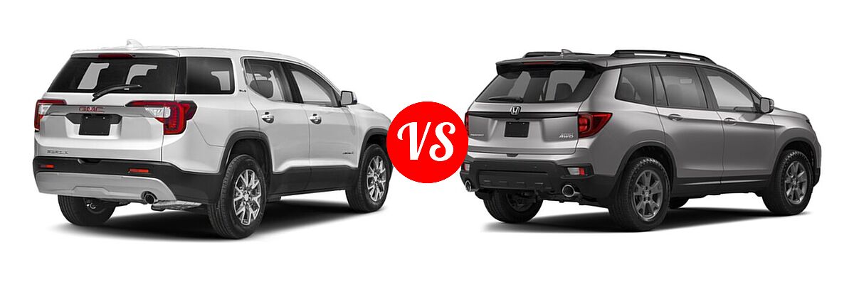2022 GMC Acadia SUV AT4 / SLE / SLT vs. 2022 Honda Passport SUV EX-L - Rear Right Comparison