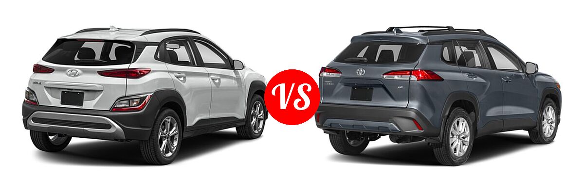 2022 Hyundai Kona SUV SEL vs. 2022 Toyota Corolla Cross SUV LE - Rear Right Comparison