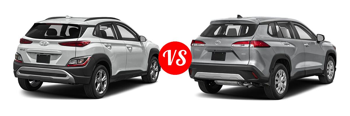 2022 Hyundai Kona SUV SEL vs. 2022 Toyota Corolla Cross SUV L / XLE - Rear Right Comparison