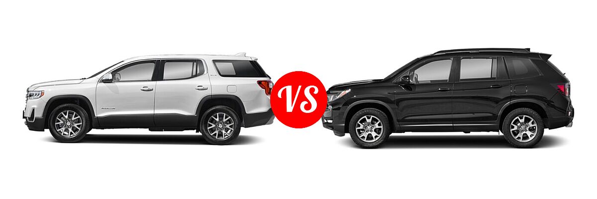 2022 GMC Acadia SUV AT4 / SLE / SLT vs. 2022 Honda Passport SUV TrailSport - Side Comparison