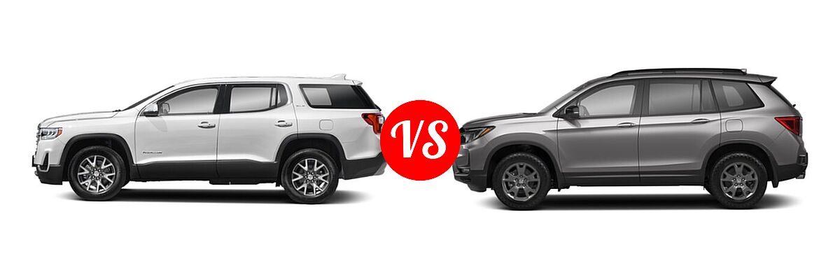 2022 GMC Acadia SUV AT4 / SLE / SLT vs. 2022 Honda Passport SUV EX-L - Side Comparison