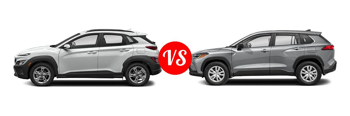 2022 Hyundai Kona SUV SEL vs. 2022 Toyota Corolla Cross SUV L / XLE - Side Comparison