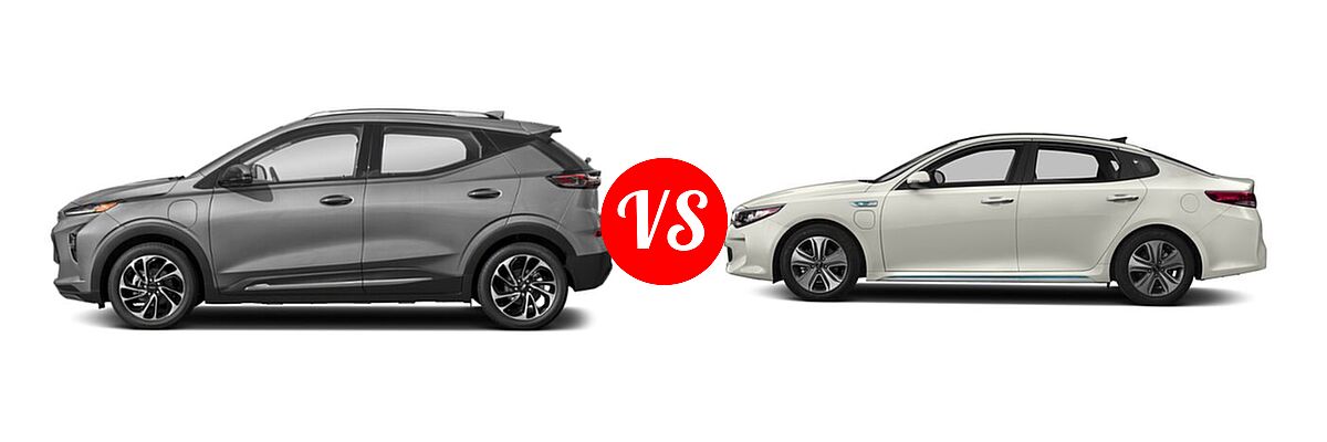 2022 Chevrolet Bolt EUV SUV Electric Premier vs. 2018 Kia Optima Plug-In Hybrid Sedan EX - Side Comparison