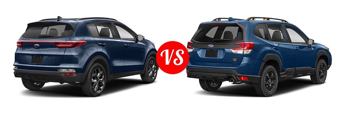 2022 Kia Sportage SUV Nightfall vs. 2022 Subaru Forester SUV Wilderness - Rear Right Comparison