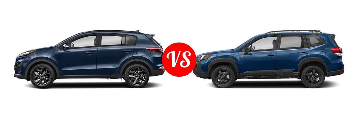 2022 Kia Sportage SUV Nightfall vs. 2022 Subaru Forester SUV Wilderness - Side Comparison