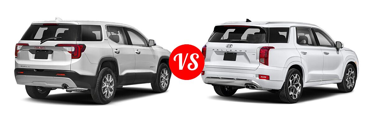 2022 GMC Acadia SUV Denali vs. 2022 Hyundai Palisade SUV Calligraphy - Rear Right Comparison