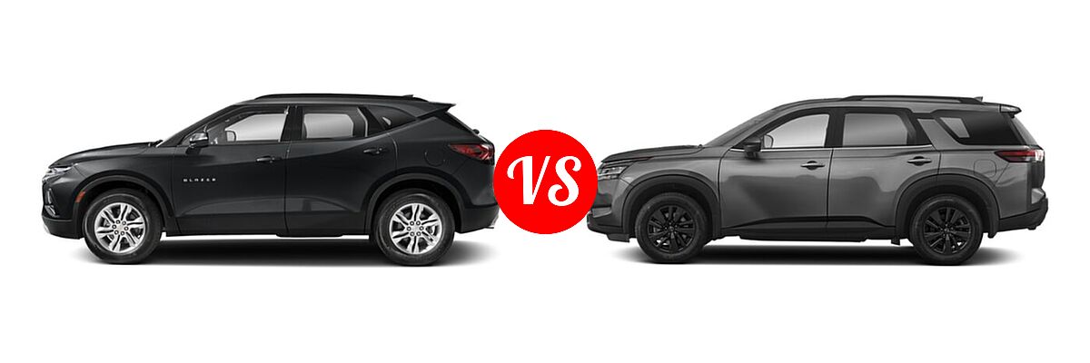 2022 Chevrolet Blazer SUV LT / Premier / RS vs. 2022 Nissan Pathfinder SUV SV - Side Comparison