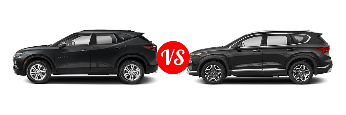 2022 Chevrolet Blazer SUV LT / Premier / RS vs. 2022 Hyundai Santa Fe SUV Hybrid SEL Premium - Side Comparison