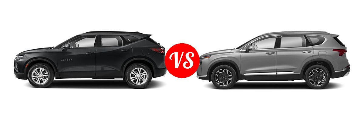 2022 Chevrolet Blazer SUV LT / Premier / RS vs. 2022 Hyundai Santa Fe SUV Hybrid Limited - Side Comparison