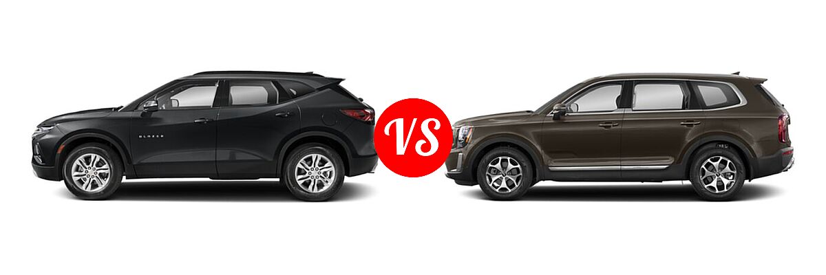 2022 Chevrolet Blazer SUV LT / Premier / RS vs. 2022 Kia Telluride SUV LX - Side Comparison